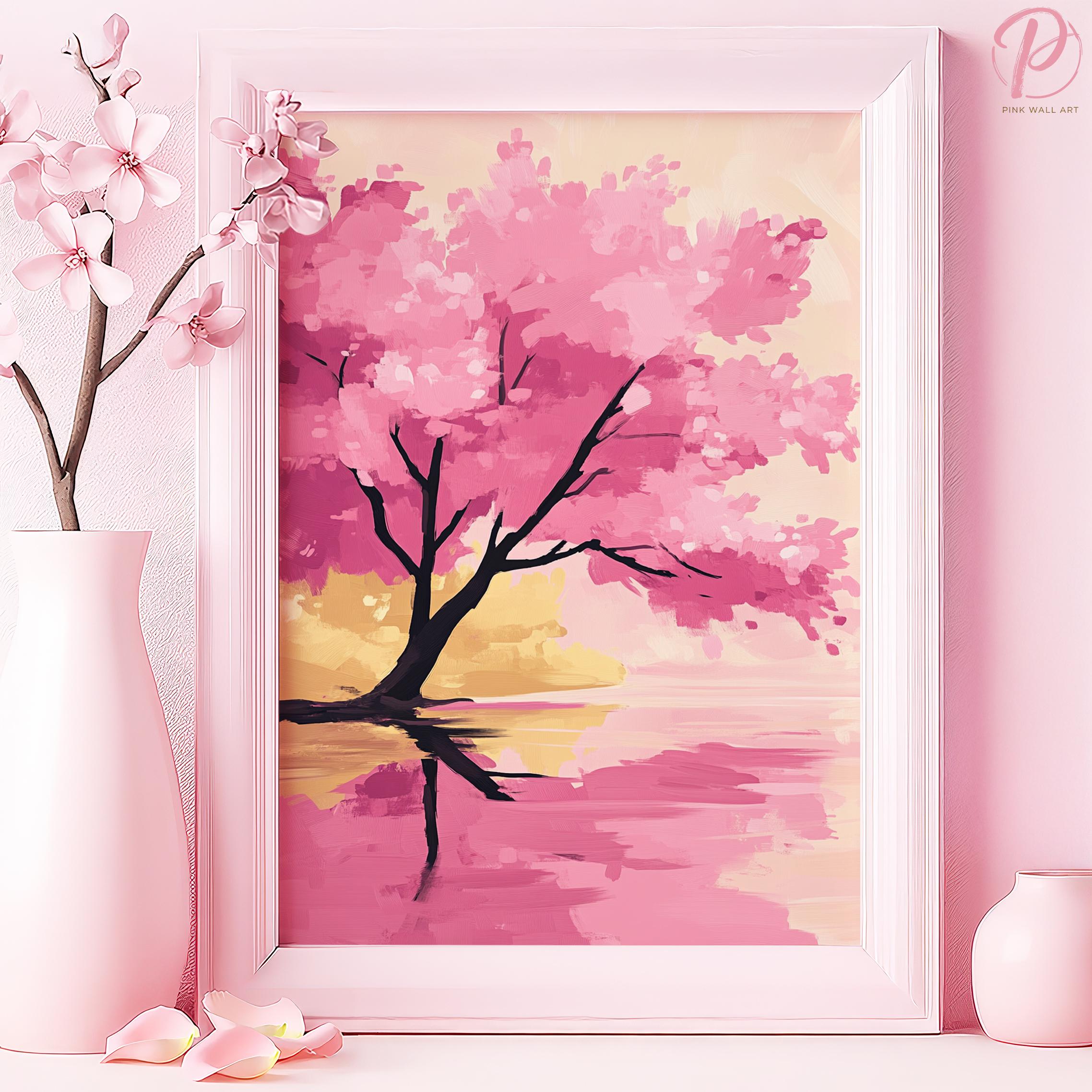 Cherry Blossom Reflection Art Poster or Canvas Wall Art Asian Zen