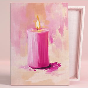 Póster de arte de vela Luminous Serenity o lienzo para pared para sala de estar moderna, minimalista, con estampado de brillo dorado suave y rosa, arte rosa para decoración de dormitorio