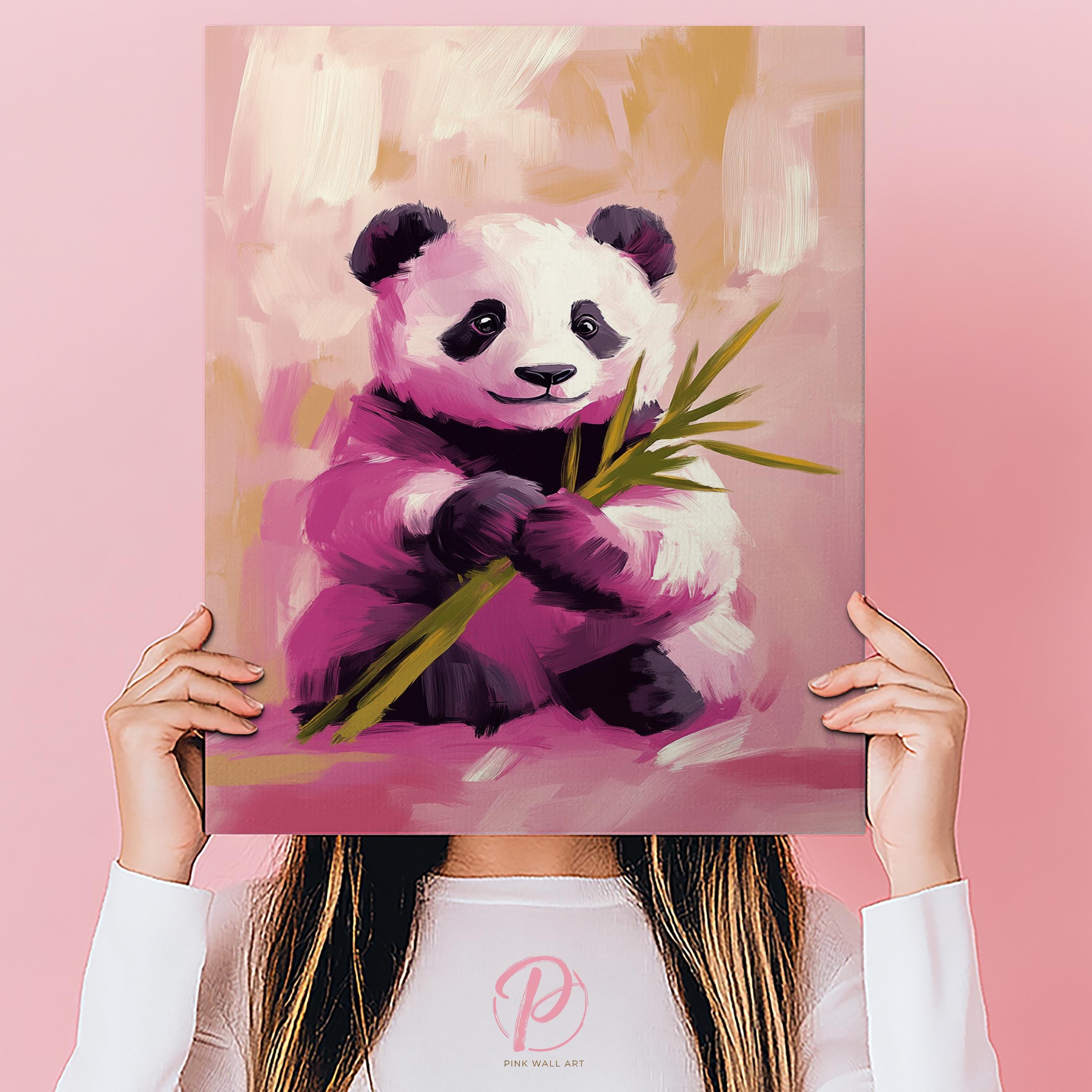 遊び心のあるパンダの竹製ポートレートアートポスターまたはキャンバス