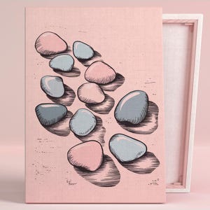 Póster de arte o lienzo de la colección Serene Pebbles para pared de sala de estar moderna, diseño minimalista de naturaleza muerta, arte de pared rosa, decoración de dormitorio