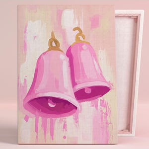 Póster de arte de armonía de campanas rosas o lienzo para pared para guardería moderna, impresión minimalista de estilo caprichoso, serie de arte de pared rosa, decoración de dormitorio