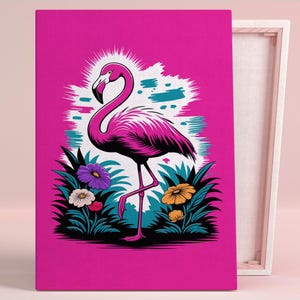 Tropical Flamingo Paradise Art Poster or Canvas Wall Art for Modern Living Room Contemporary Tropical Flowers Pink Art Series Bedroom Decor