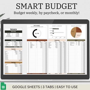 Op de afbeelding: Een screenshot van een Google Sheets-spreadsheet met een budgetsjabloon. De spreadsheet is verdeeld in drie tabbladen: Overzicht, Rekeningen en Uitgaven. Het tabblad Overzicht toont een samenvatting van de inkomsten en uitgaven van de gebruiker, evenals een grafiek die laat zien hoeveel geld er nog in het budget over is. Het tabblad Rekeningen geeft een lijst van alle rekeningen van de gebruiker, inclusief het te betalen bedrag en de vervaldatum. Het tabblad Uitgaven geeft een lijst van alle uitgaven van de gebruiker, inclusief de categorie en het uitgegeven bedrag. De spreadsheet is ontworpen om gebruikers te helpen hun financiën bij te houden en binnen hun budget te blijven.