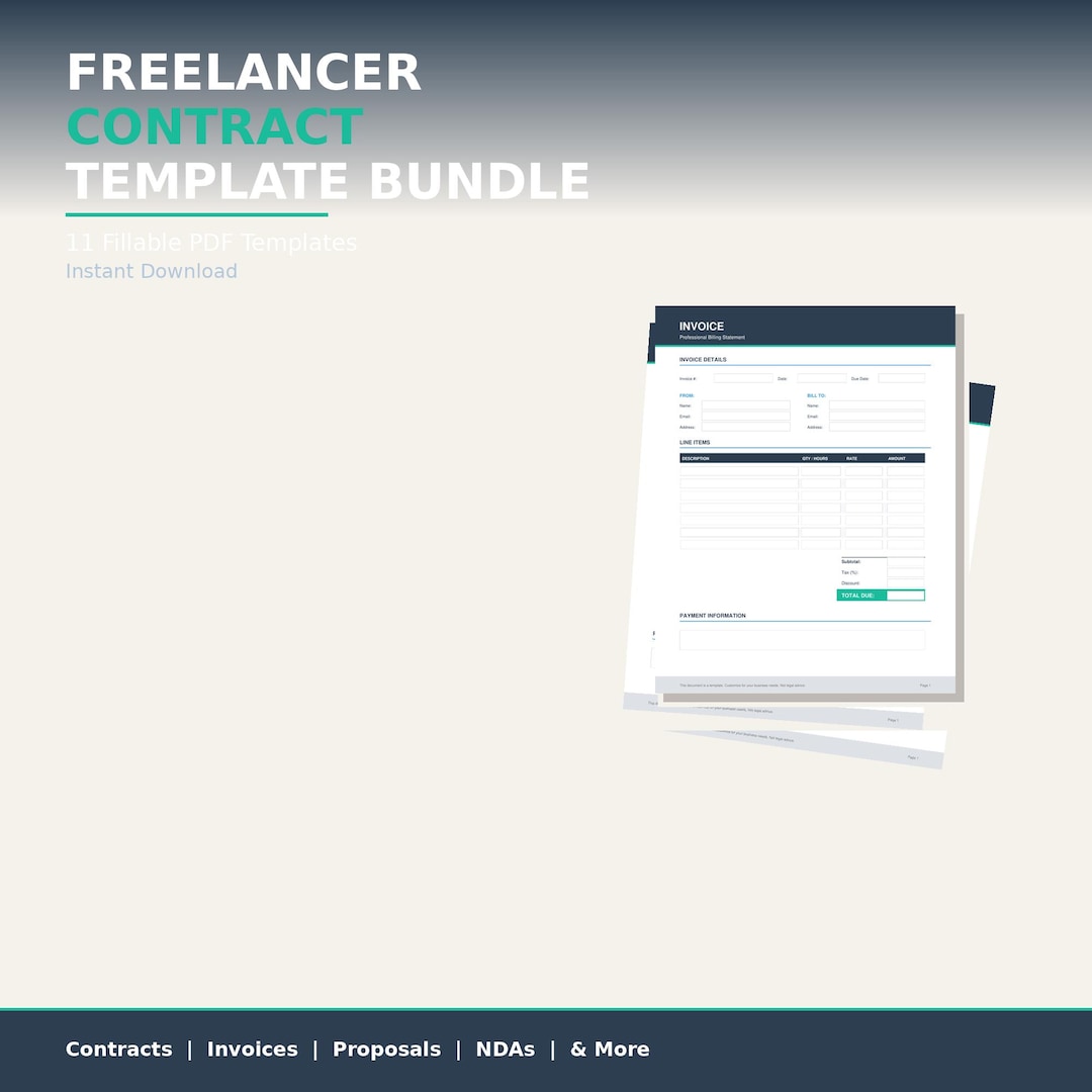Freelance Business Contract Template Bundle | 11 Editable Fillable PDF ...