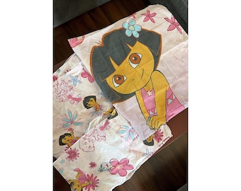 Vintage 2007 Dora the Explorer Bedding Set Twin Fitted Flat Sheet Pillowcase 3pc
