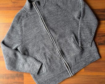 LL Bean Mens XL Grey Cotton Shaker Rib Full Zip Cardigan Sweater 298244