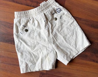 Vintage Khaki Cargo Shorts Beige Elastic Waist Mesh Lined 4T Beach Vacation Swim