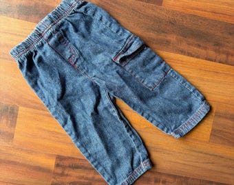 Baby Looney Tunes Blue Denim Cargo Pants Red Contrast Stitch 12M 6L3119 WB Y2K