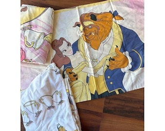Vintage Disney Beauty and the Beast Twin Sheet Set Belle Beast 90s Retro Bedding