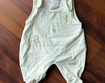 Vintage Carters 2001 mintgroen velours rompertje met teddybeer op voet pasgeboren baby 0-2 mo