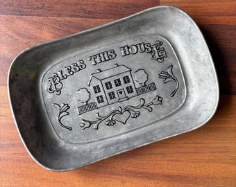 Wilton Armetale Bless This House Rectangular Serving Tray Platter 601013 Silver
