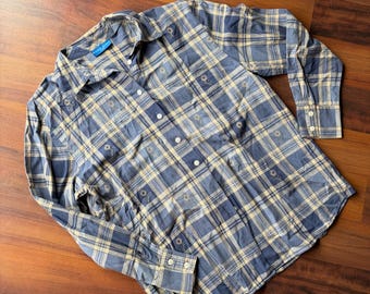 Cottagecore Homestead Teacher Blue Plaid Embroidered Sunflower Button Down Shirt