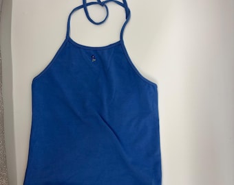 Vintage Y2K Gap 2003 Blaues Strass-Halter-Top, Stretch, Größe L