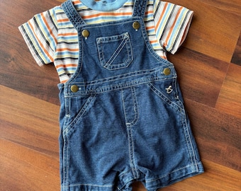 Vintage Disney Pooh 100 Acre-collectie bodysuit Faded Glory denim overall 3-6 M