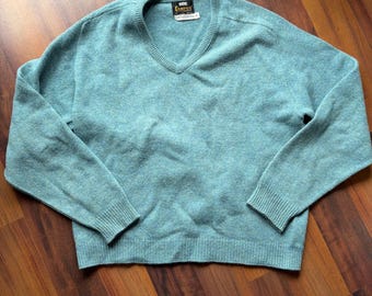 Jersey de cuello en V de lana Shetland Vintage Campus para hombre, talla XL, color azul, fabricado en EE. UU. WPL7720