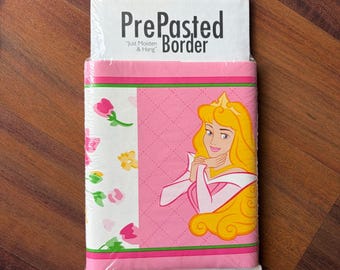 Disney Princess Aurora Sleeping Beauty Wallpaper Border Pink Floral 5yd Vintage