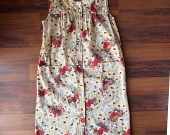 80er/90er Vintage Floral Prärie Kleid Knopf Cottage Kern Midi Damen ärmellos