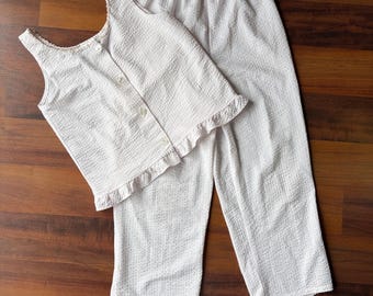 Lanz of Salzburg Kids Vintage Seersucker Pajama Set Pink White Stripe Size 8/10