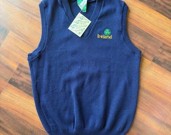 トラディショナル・クラフト・アイルランド メンズ ネイビーブルー Vネック シャムロック セーターベスト XL 新品タグ付き