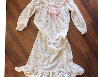 Vintage Kid Duds Girls Pink Heart Ruffle Nightgown Made in USA Size 12 8023F7B