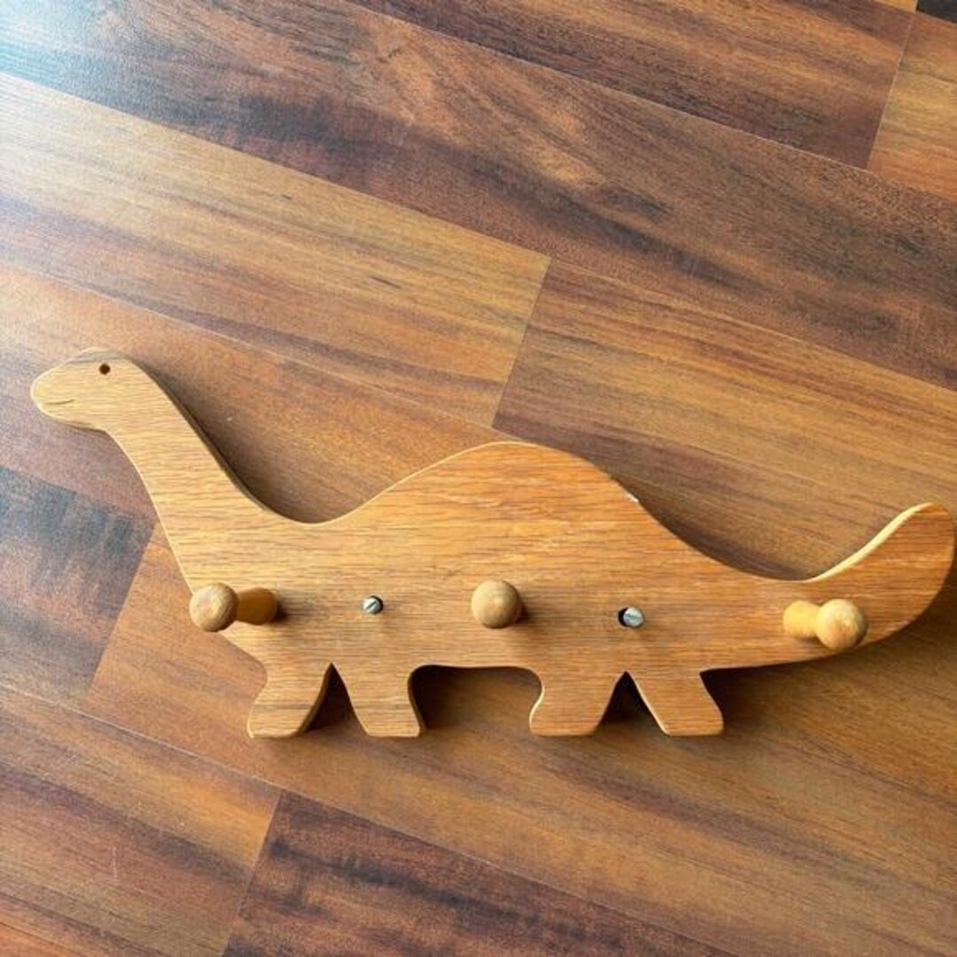 Handmade Wooden Brontosaurus Dinosaur Wall Hook Rack 3 Pegs Nursery ...