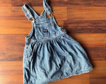 OshKosh B'Gosh Girls Blue Denim Overall Dress Pinafore Jumper Size 6 Vintage