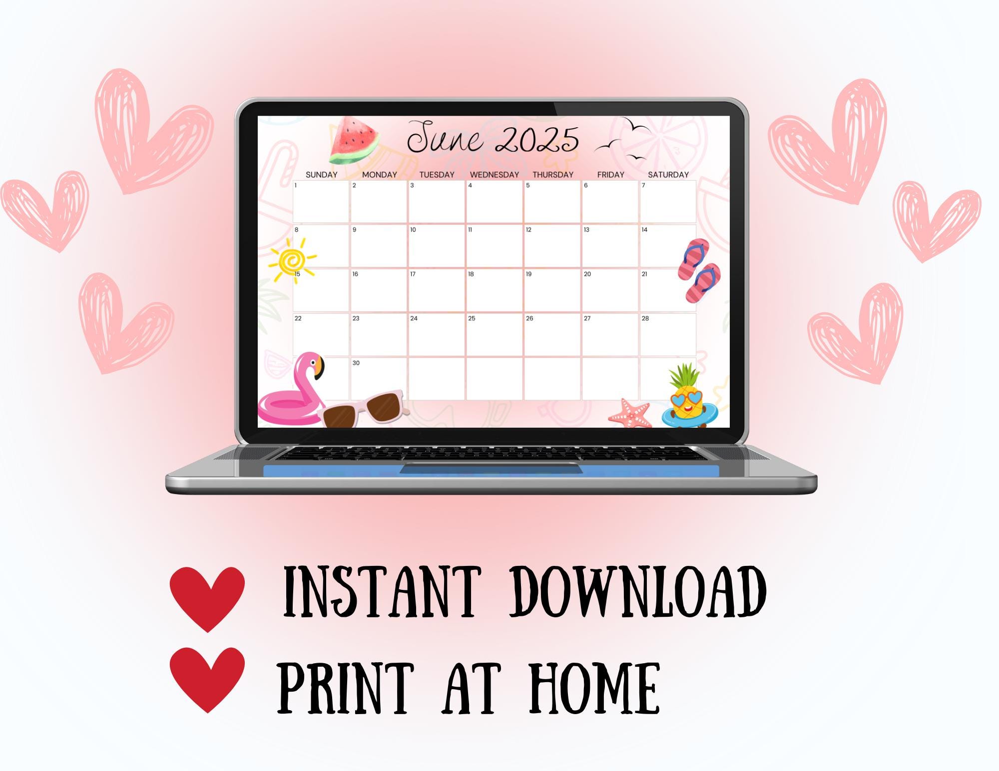 June 2025 Calendar, Notes, June Planner, Pdfs, Journaling, Cute Summer ...