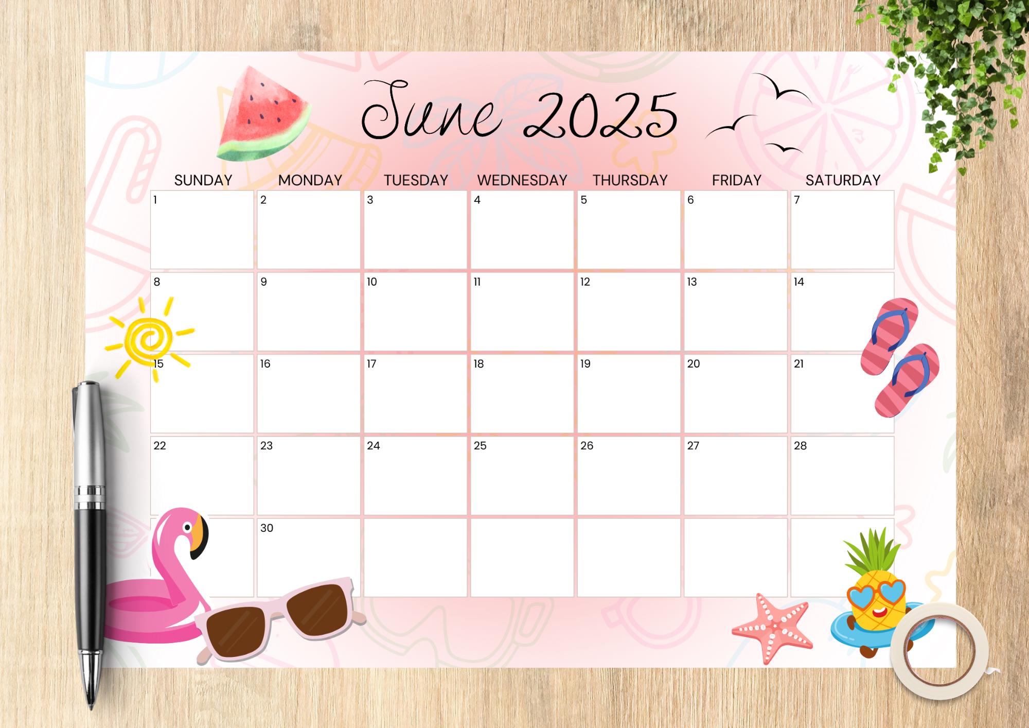 June 2025 Calendar, Notes, June Planner, Pdfs, Journaling, Cute Summer ...