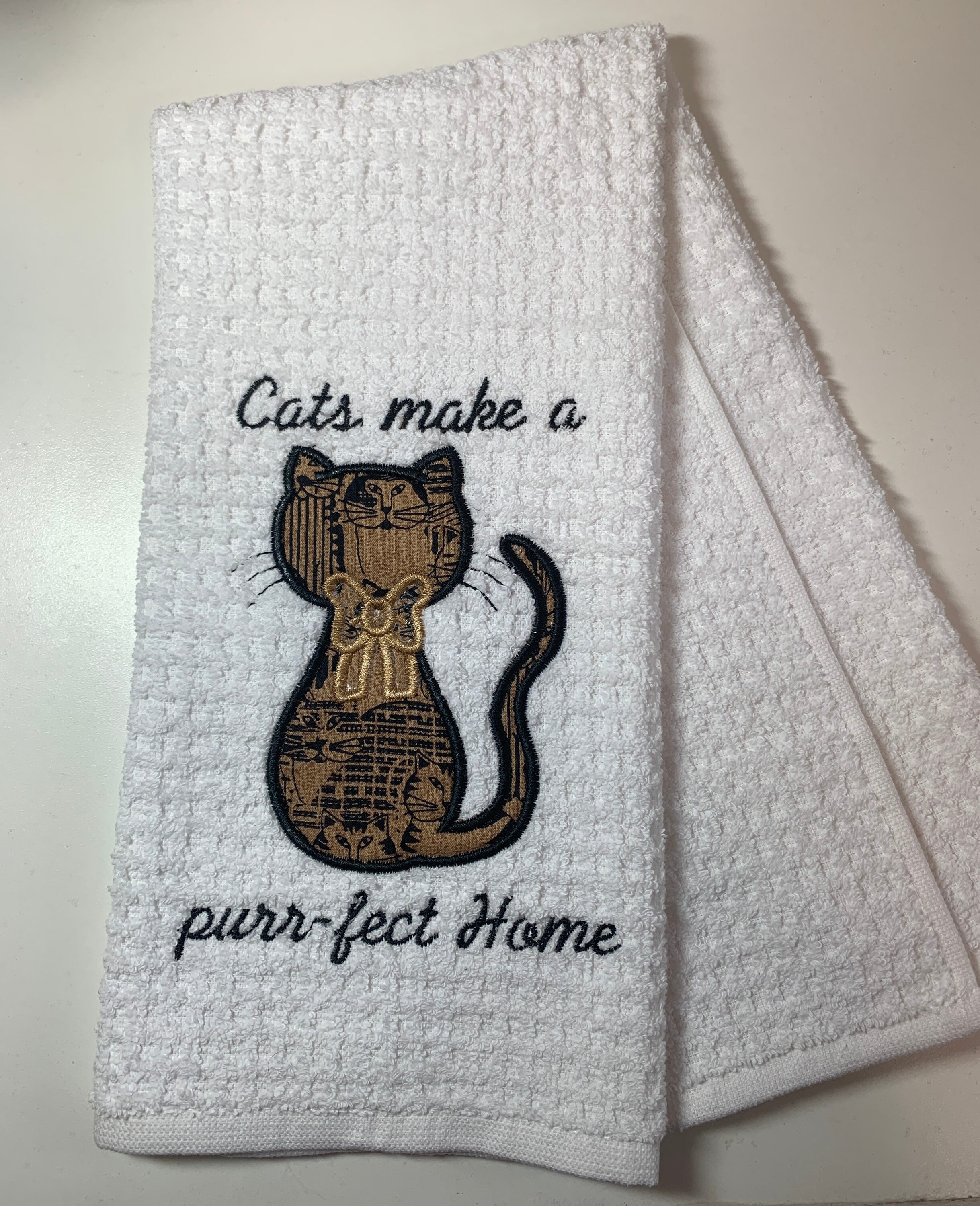 Cat dish towel dish towel kitchen towel appliqué and Etsy