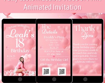 Digital 18th Birthday Invitation, Editable Party Invite Template, Mobile Text EVite, Instant Download, Phone Birthday Party Invitation