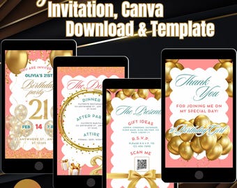Digital 21st Adult Birthday Invitation, Editable Party Invite Template, Mobile Text EVite, Instant Download, Phone Birthday Party Invitation