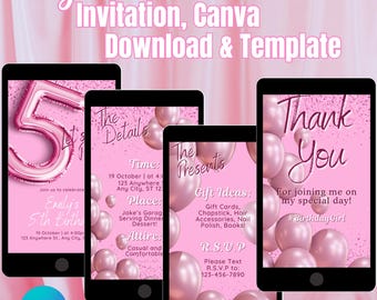 Digital 5th Birthday Invitation, Editable Party Invite Template, Mobile Text EVite, Instant Download, Phone Birthday Party Invitation