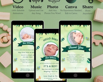 Digital Baby Arrival Invitation, Editable Party Invite Template, Mobile Text EVite, Instant Download, Phone Baby Party Invitation