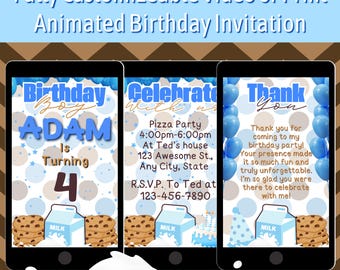 Digital 4th Birthday Invitation, Editable Party Invite Template, Mobile Text EVite, Instant Download, Phone Boy Birthday Party Invitation