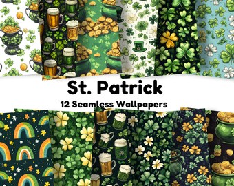St. Patrick - 12 Seamless Digital Wallpapers for Creative Projects – Perfect for Scrapbooking, Website Design, and Crafts