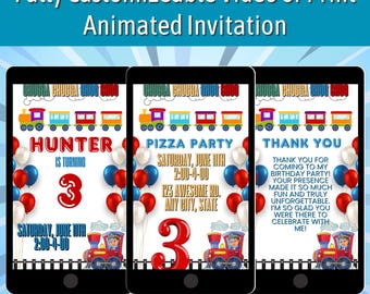 Digital 3rd Birthday Invitation, Editable Party Invite Template, Mobile Text EVite, Instant Download, Phone Birthday Train Party Invitation
