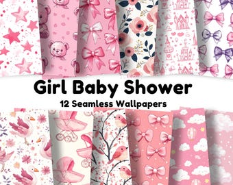 Baby Girl - 12 Seamless Digital Wallpapers for Creative Projects – Perfect for Scrapbooking, Website Design, and Crafts