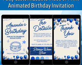 Digital 25th Adult Birthday Invitation, Editable Party Invite Template, Mobile Text EVite, Instant Download, Phone Birthday Party Invitation