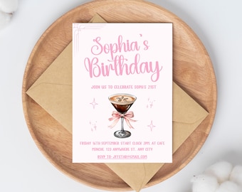 Editable 21st Birthday Invitation - Espresso Martini Cocktail Party Template - Digital Download