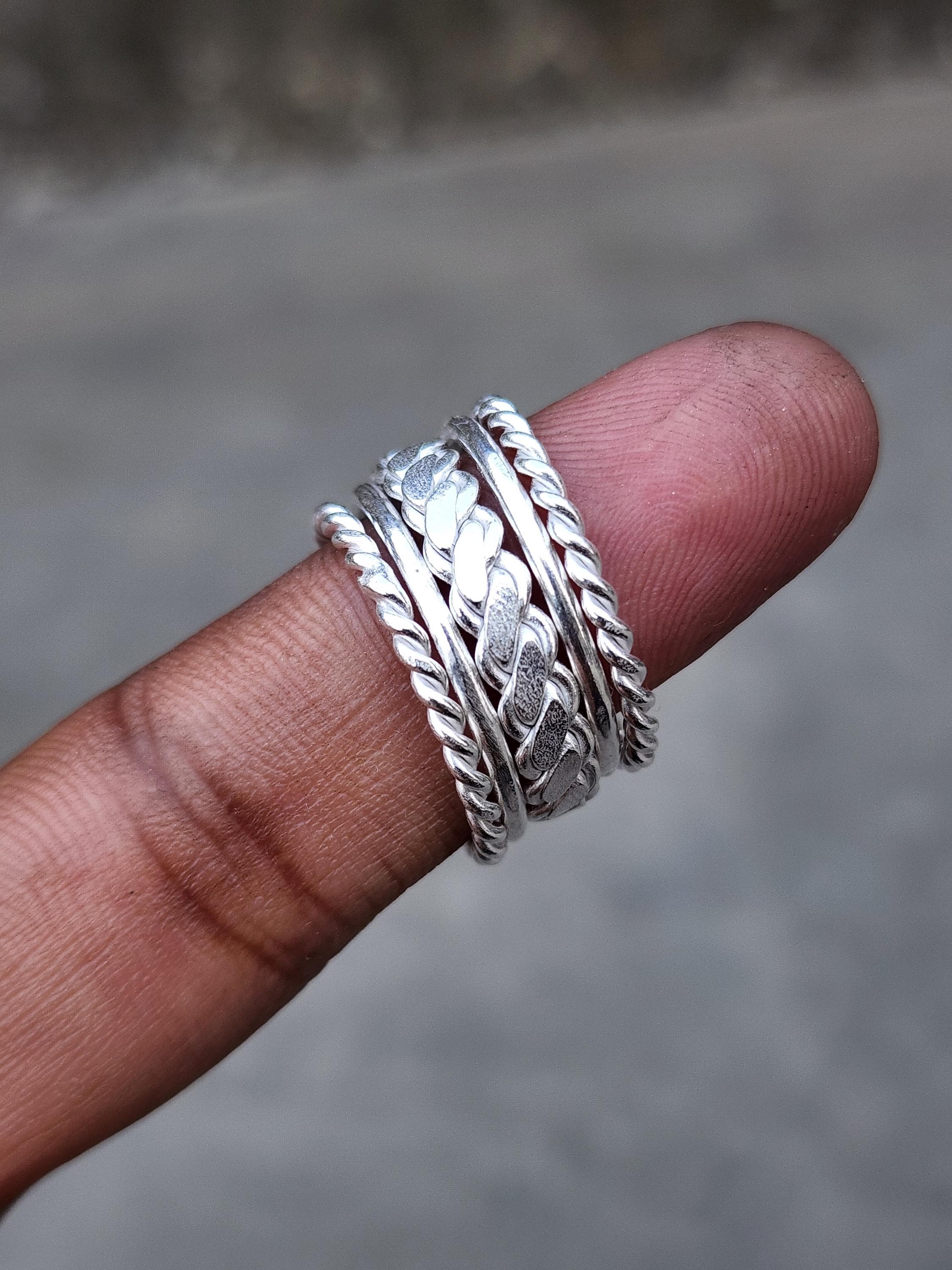 アクセサリー Thin Ring 5 Set (Silver925 ) Set of 5 Sterling Silver Stacking Rings, Thick & Thin Silver