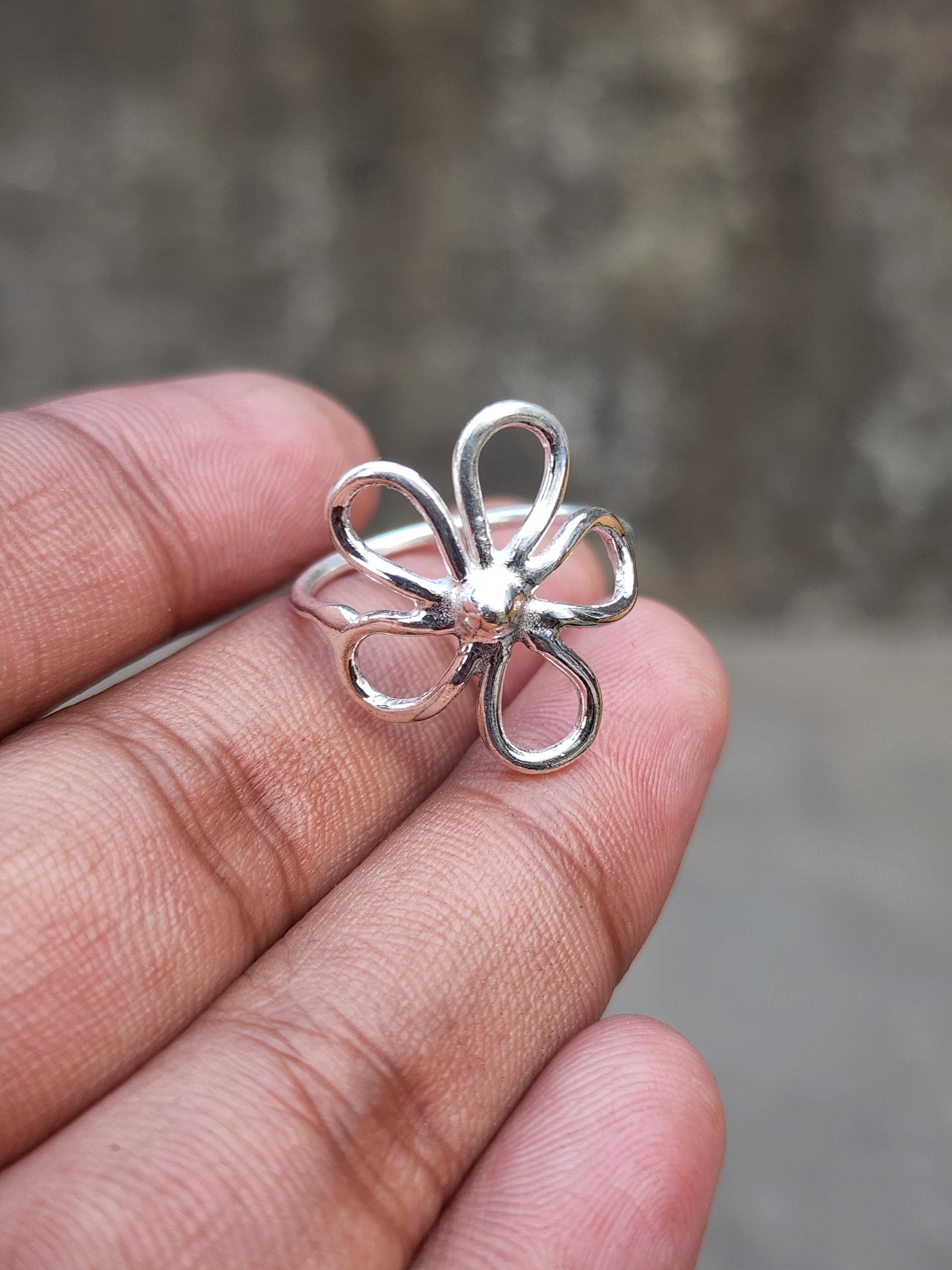 Handcrafted Sterling Silver Flower Ring: Minimalist Stacking Band