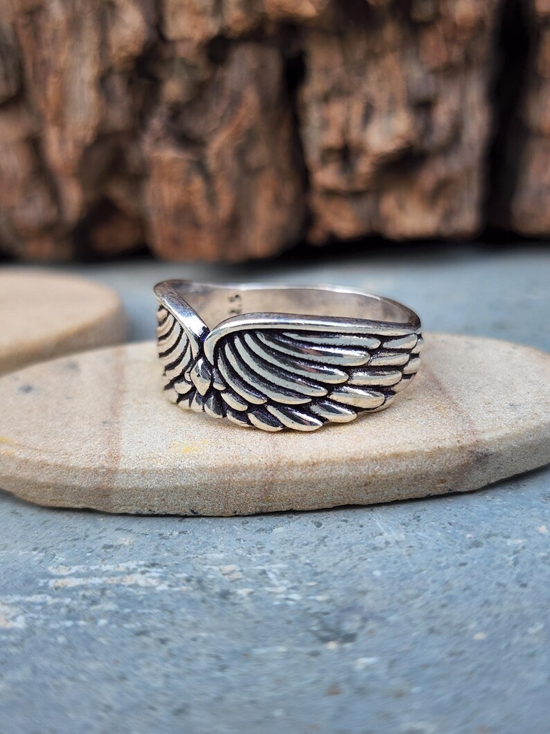 JCOWHS Angel Wing Ring - Gold Plated Adjustable Opening Ring For Men & Women, Vintage Style, 0.7" Wide