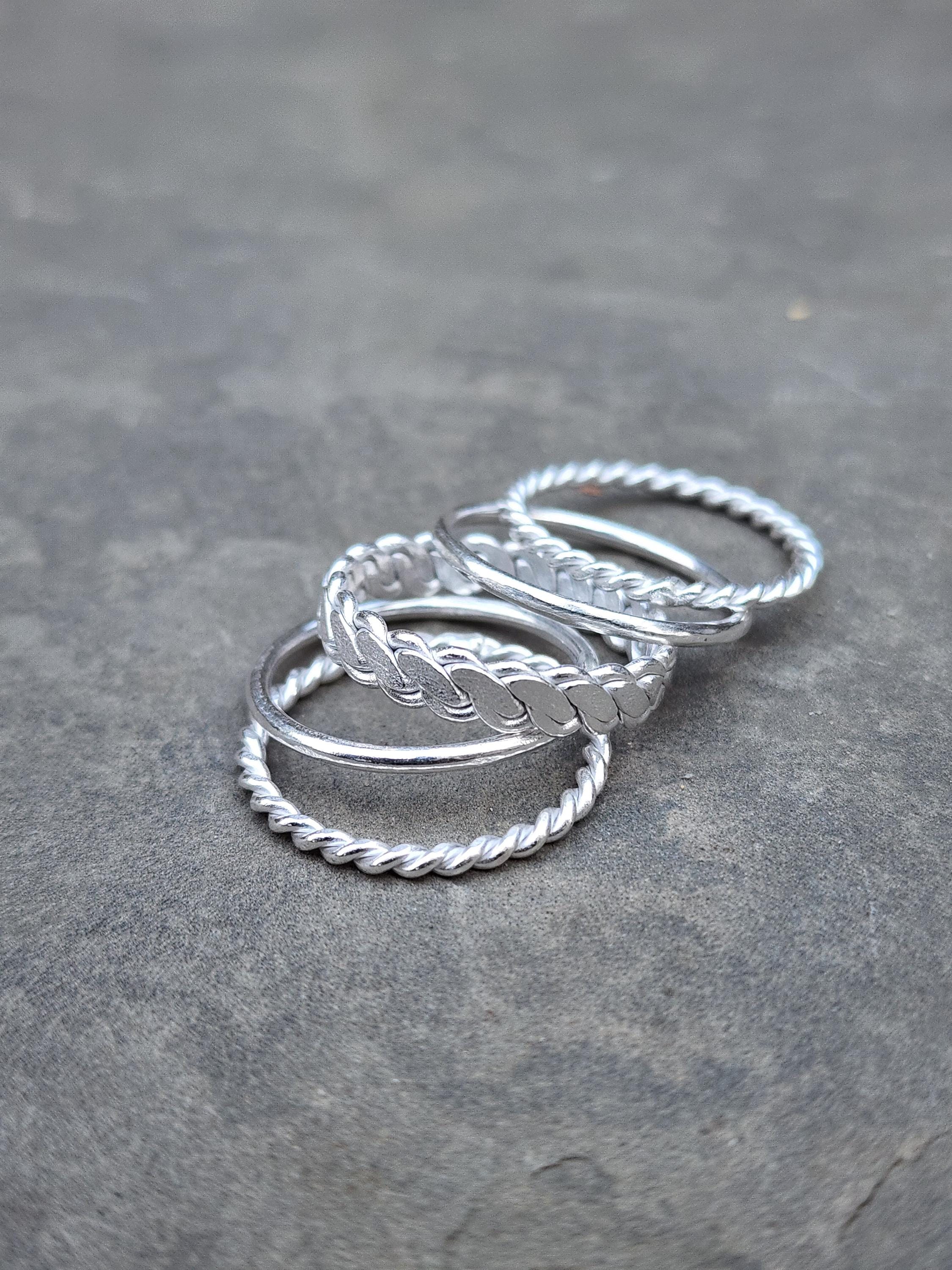 アクセサリー Thin Ring 5 Set (Silver925 ) Sterling Silver Connected 5 thin Band Ring, Silver Ring