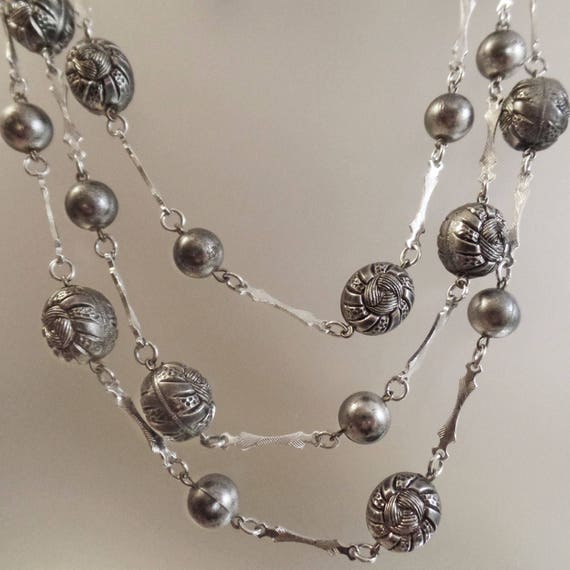 Gray Bead Necklace.  Gunmetal Gray and Textured S… - image 3