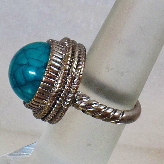 Turquoise Ring.  Silver Faux Turquoise Ring.  Silv