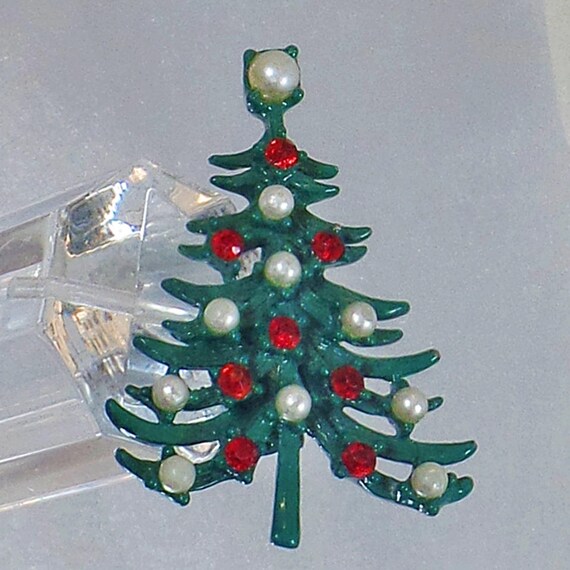 Christmas Brooch. Christmas Pin. Pearl and Rhines… - image 8