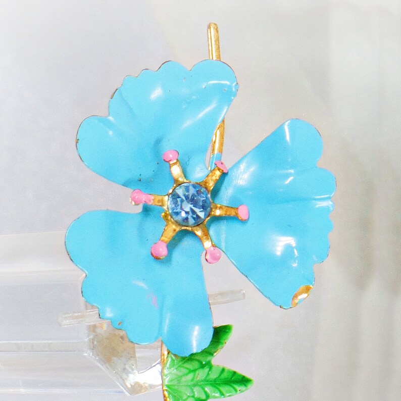 Aqua Flower Brooch Vintage Brooch waalaa. Flower Brooch Rhinestone Flower Brooch Blue Flower Pin