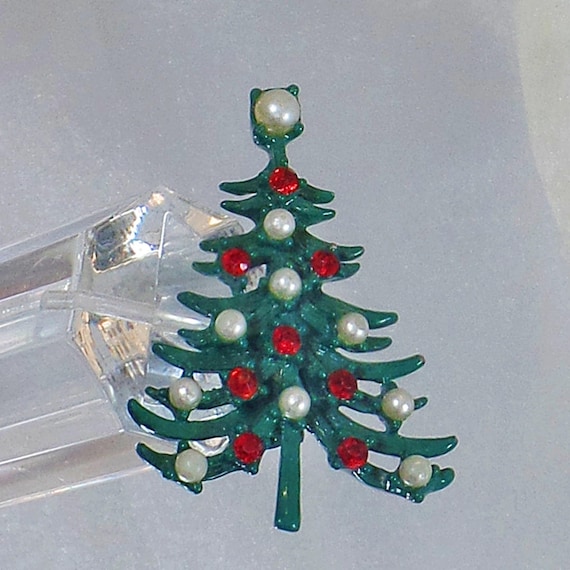 Christmas Brooch. Christmas Pin. Pearl and Rhines… - image 1