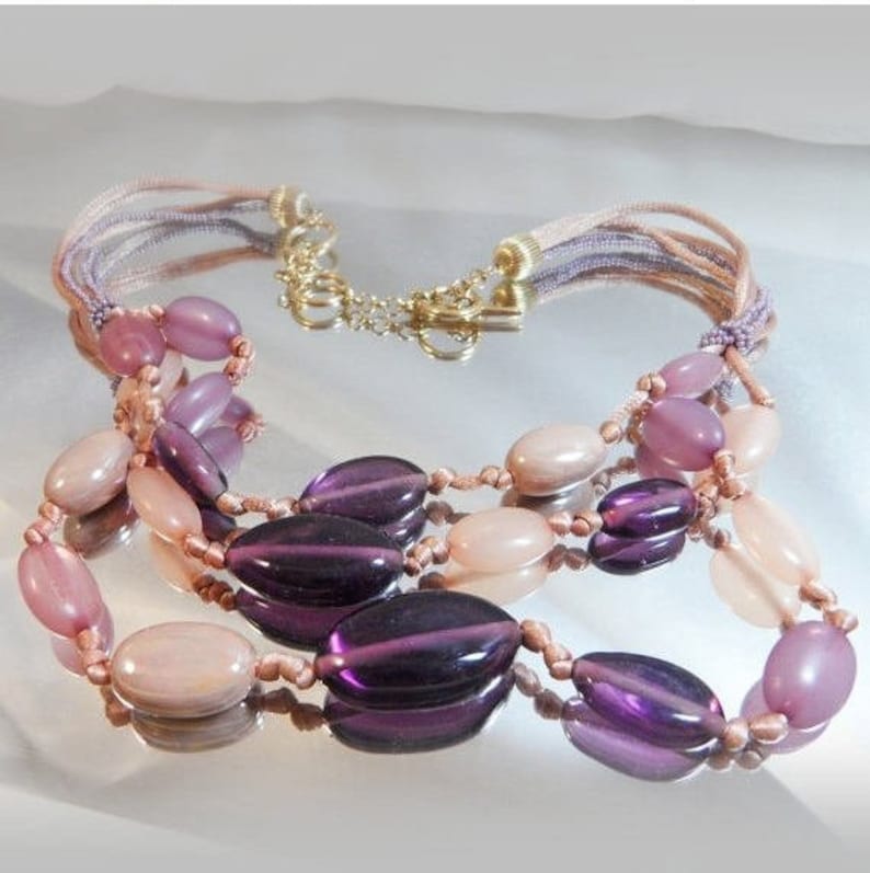 Purple Glass Bead Necklace. Purple Lavender Fuchsia Glass Etsy