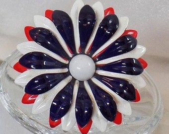 Flower Brooch. Large Brooch. Red White Blue Pin. Patriotic Pin.  USA Brooch.  Brooches for Women.  Jewelry for Women. waalaa.